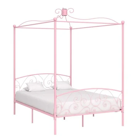 Estructura de cama con dosel metal rosa 140x200 cm de vidaXL, Camas y somieres - Ref: Foro24-284489, Precio: 221,25 €, Descue...