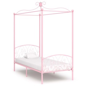 Estructura de cama con dosel metal rosa 100x200 cm