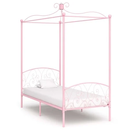 Estructura de cama con dosel metal rosa 100x200 cm de vidaXL, Camas y somieres - Ref: Foro24-284487, Precio: 185,74 €, Descue...