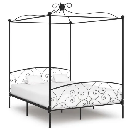 Estructura de cama con dosel metal negro 160x200 cm de vidaXL, Camas y somieres - Ref: Foro24-284478, Precio: 267,91 €, Descu...