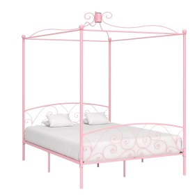 Estructura de cama con dosel metal rosa 180x200 cm de vidaXL, Camas y somieres - Ref: Foro24-284491, Precio: 139,69 €, Descue...