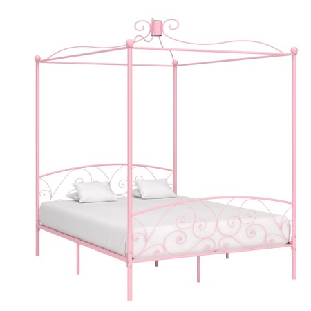 Estructura de cama con dosel metal rosa 180x200 cm de vidaXL, Camas y somieres - Ref: Foro24-284491, Precio: 140,90 €, Descue...
