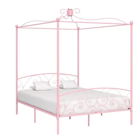 Estructura de cama con dosel metal rosa 180x200 cm de vidaXL, Camas y somieres - Ref: Foro24-284491, Precio: 139,30 €, Descue...