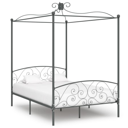 Estructura de cama con dosel metal gris 140x200 cm de vidaXL, Camas y somieres - Ref: Foro24-284483, Precio: 191,45 €, Descue...
