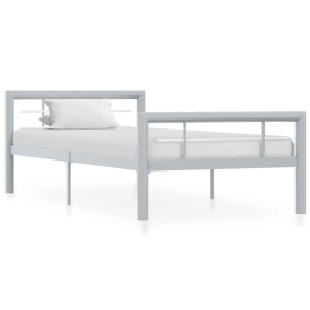 Grau-weißes Metallbettgestell 100x200 cm von vidaXL, Betten und Lattenroste - Ref: Foro24-284557, Preis: 108,63 €, Rabatt: %