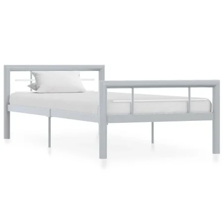 Estructura de cama de metal gris y blanco 100x200 cm de vidaXL, Camas y somieres - Ref: Foro24-284557, Precio: 108,77 €, Desc...