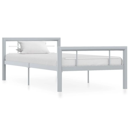 Grau-weißes Metallbettgestell 100x200 cm von vidaXL, Betten und Lattenroste - Ref: Foro24-284557, Preis: 108,63 €, Rabatt: %