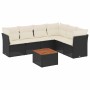 Set de comedor de jardín 7 pzas y cojines ratán sintético negro