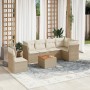 Set sofás de jardín 7 piezas y cojines ratán sintético beige
