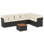 Set de sofás de jardín 8 piezas y cojines ratán sintético negro