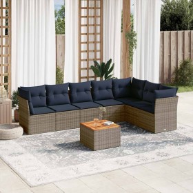 Set de sofás de jardín 8 pzas con cojines ratán sintético gris