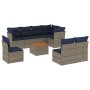 Set de sofás de jardín 9 pzas con cojines ratán sintético gris