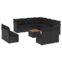 Set de sofás de jardín 12 piezas cojines ratán sintético negro