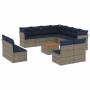 Set sofás de jardín con cojines 12 piezas ratán sintético gris