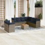 Set de sofás de jardín 10 pzas y cojines ratán sintético gris