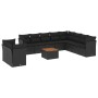 Set de sofás de jardín 11 pzas y cojines ratán sintético negro