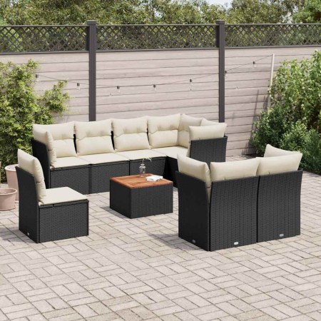 Set de sofás de jardín 8 piezas y cojines ratán sintético negro