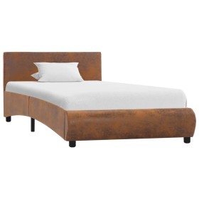 Estructura de cama de cuero sintético marrón 100x200 cm