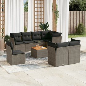 Set de muebles de jardín 9 pzas y cojines ratán sintético gris
