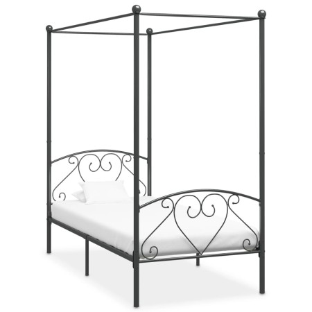 Gray metal canopy bed frame 100x200 cm by vidaXL, Beds and slatted bases - Ref: Foro24-284441, Price: 84,29 €, Discount: %