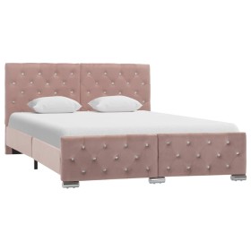 Estructura de cama de terciopelo rosa 140x200 cm