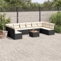Set de sofás de jardín 11 pzas y cojines ratán sintético negro