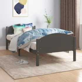Dark gray solid pine wood bed frame 100x200 cm by vidaXL, Beds and slatted bases - Ref: Foro24-322047, Price: 103,75 €, Disco...