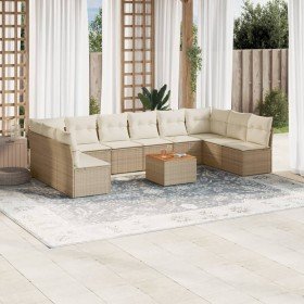 Set de sofás de jardín 11pzas con cojines ratán sintético beige Set de sofás de jardín 11pzas con cojines ratán sintético beige