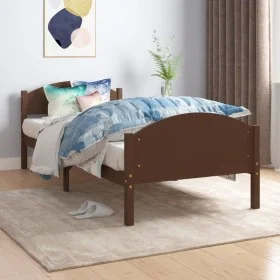 Dark brown solid pine wood bed frame 100x200 cm by vidaXL, Beds and slatted bases - Ref: Foro24-322042, Price: 127,97 €, Disc...