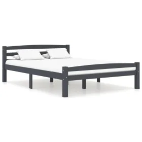 Dark gray pine solid wood bed frame 140x200 cm by vidaXL, Beds and slatted bases - Ref: Foro24-322092, Price: 130,89 €, Disco...