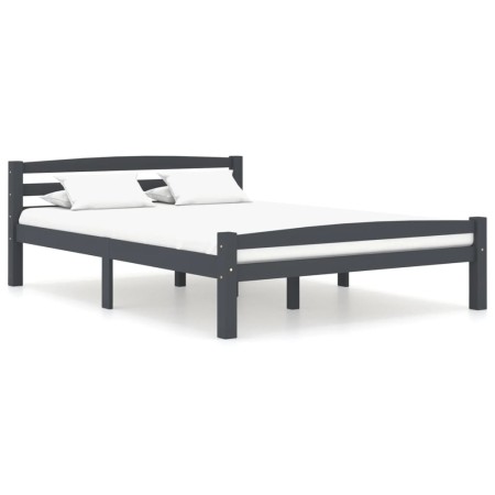 Dark gray pine solid wood bed frame 140x200 cm by vidaXL, Beds and slatted bases - Ref: Foro24-322092, Price: 132,43 €, Disco...