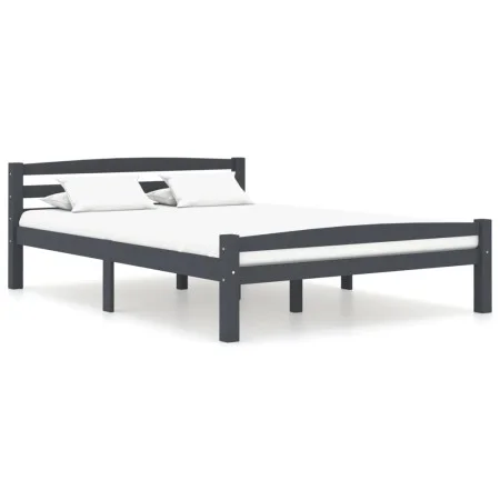 Dark gray pine solid wood bed frame 140x200 cm by vidaXL, Beds and slatted bases - Ref: Foro24-322092, Price: 130,89 €, Disco...