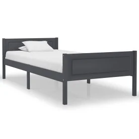 Solid gray pine wood bed frame 100x200 cm by vidaXL, Beds and slatted bases - Ref: Foro24-322125, Price: 126,40 €, Discount: %