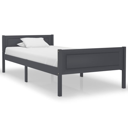 Solid gray pine wood bed frame 100x200 cm by vidaXL, Beds and slatted bases - Ref: Foro24-322125, Price: 128,41 €, Discount: %
