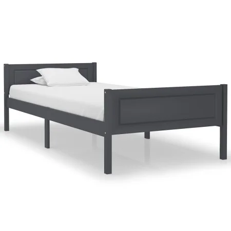 Solid gray pine wood bed frame 100x200 cm by vidaXL, Beds and slatted bases - Ref: Foro24-322125, Price: 126,40 €, Discount: %