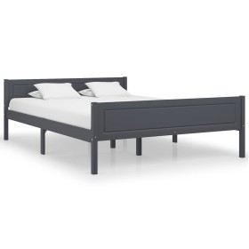 Solid gray pine wood bed frame 140x200 cm by vidaXL, Beds and slatted bases - Ref: Foro24-322127, Price: 180,19 €, Discount: %