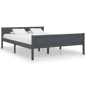 Solid gray pine wood bed frame 140x200 cm by vidaXL, Beds and slatted bases - Ref: Foro24-322127, Price: 152,08 €, Discount: %