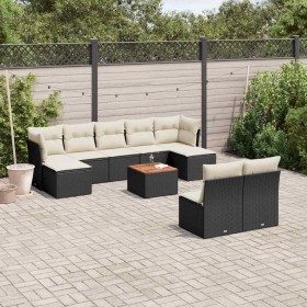 Set de sofás de jardín 10 pzas cojines ratán sintético negro