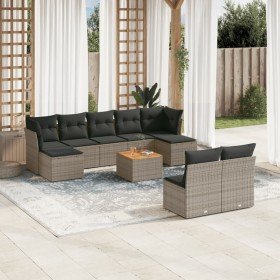 Set de sofás de jardín 10 pzas con cojines ratán sintético gris Set de sofás de jardín 10 pzas con cojines ratán sintético gris