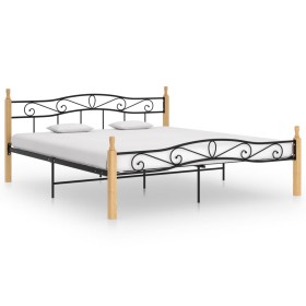 Estructura de cama metal y madera maciza de roble 200x200 cm