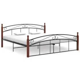 Bettgestell aus Metall und massivem Eichenholz 180x200 cm von vidaXL, Betten und Lattenroste - Ref: Foro24-324923, Preis: 176...