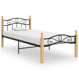 Estructura de cama madera maciza de roble metal negro 90x200 cm de vidaXL, Camas y somieres - Ref: Foro24-324911, Precio: 85,...