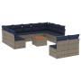 Set sofás de jardín con cojines 12 piezas ratán sintético gris