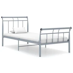 Gray metal bed frame 100x200 cm by vidaXL, Beds and slatted bases - Ref: Foro24-325035, Price: 75,93 €, Discount: %