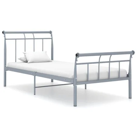 Gray metal bed frame 100x200 cm by vidaXL, Beds and slatted bases - Ref: Foro24-325035, Price: 76,45 €, Discount: %