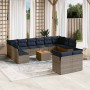 Set sofás de jardín con cojines 13 piezas ratán sintético gris