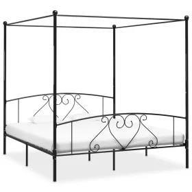 Black metal canopy bed frame 200x200 cm by vidaXL, Beds and slatted bases - Ref: Foro24-284439, Price: 182,48 €, Discount: %