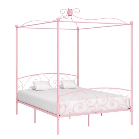 Estructura de cama con dosel metal rosa 160x200 cm de vidaXL, Camas y somieres - Ref: Foro24-284490, Precio: 190,59 €, Descue...