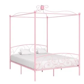 Estructura de cama con dosel metal rosa 160x200 cm de vidaXL, Camas y somieres - Ref: Foro24-284490, Precio: 194,10 €, Descue...