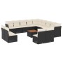 Set de sofás de jardín y cojines 14 pzas ratán sintético negro
